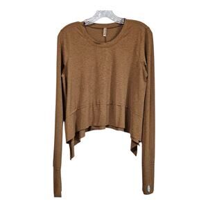 FREE PEOPLE MOVEMENT Women S Tempo Top Raw Edges Cropped Long Slv Thumbholes 40"